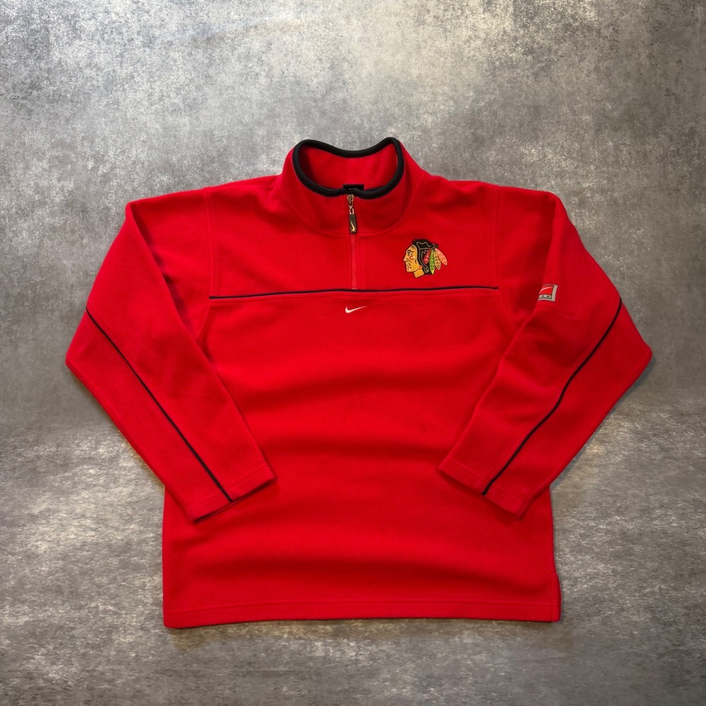 Vintage Nike Chicago Blackhawks Fleece 1/4 Zip Youth XL Kids Size 18 20 Red NHL